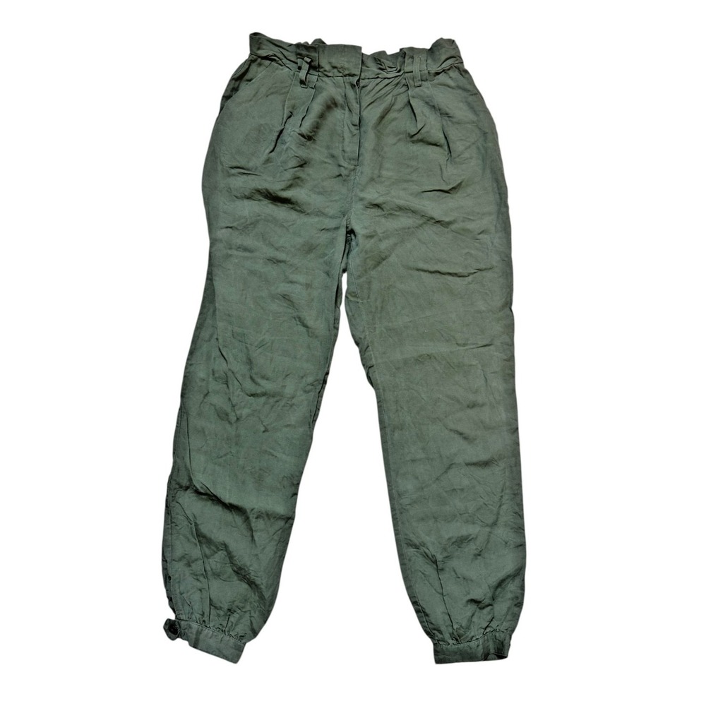 Frame Paper Bag Trouser High Rise Cropped Ankle Linen Army Green‎ Womens sz 6